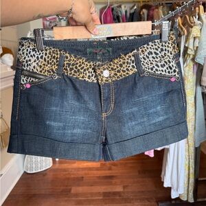 Leopard Print Jeans Shorts